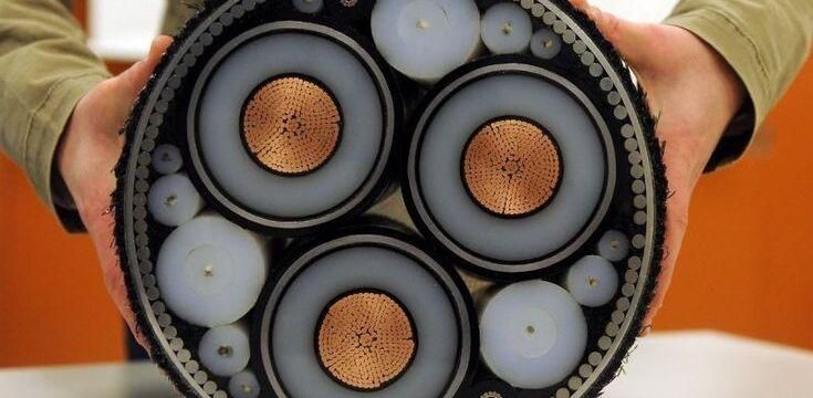 Cross-section of a multi-core submarine communications cable